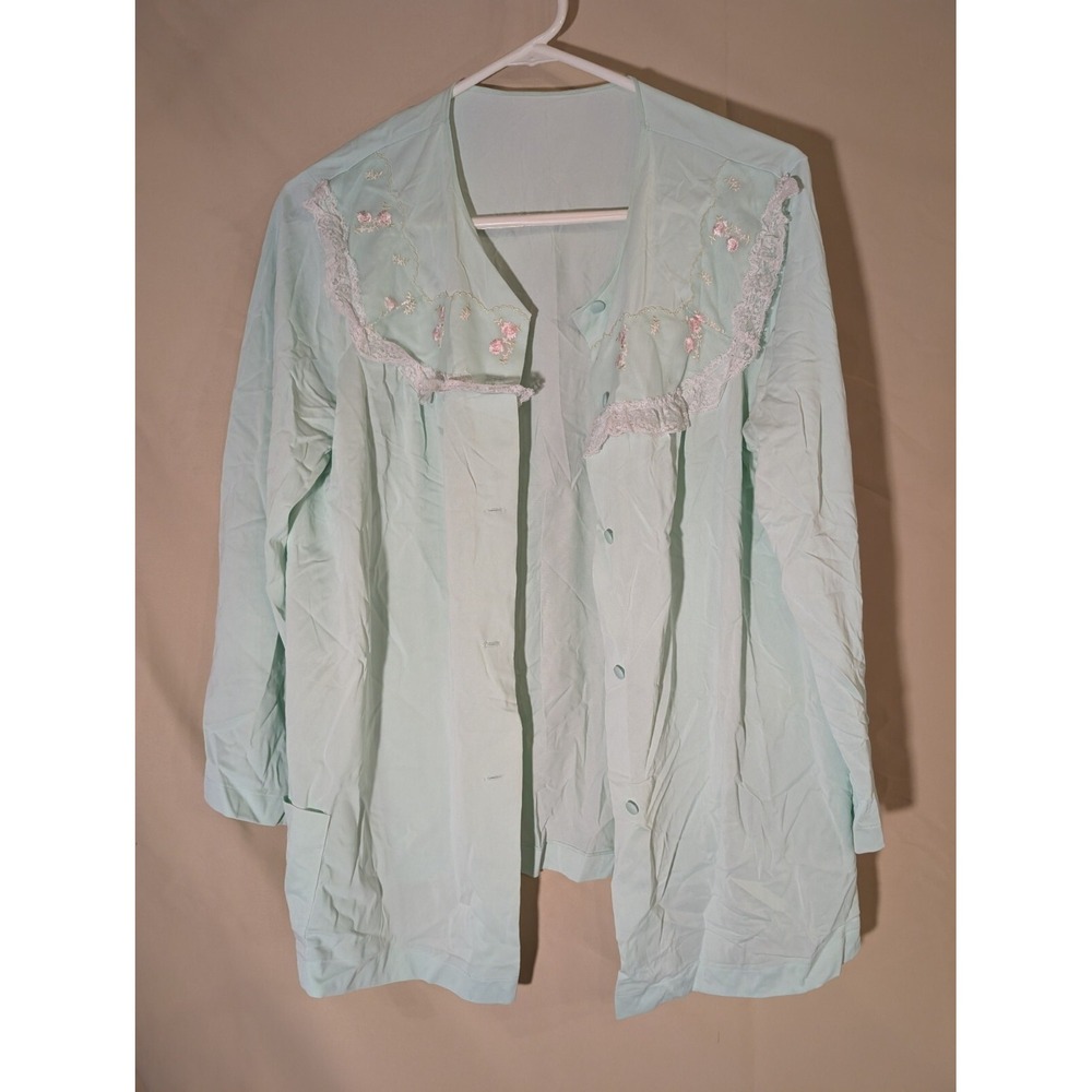 Vintage Shadowline Pajama Set Size 38 Mint Green Embroidered Lace Nylon USA - Picture 1 of 6